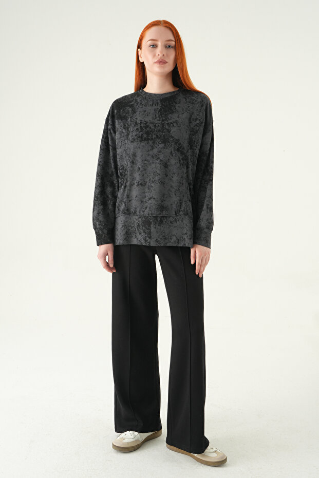 8363A Patterned Crew Neck Tunic Black - 3