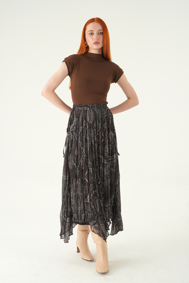 تنورة بنمط 8461A باللون البني - 2