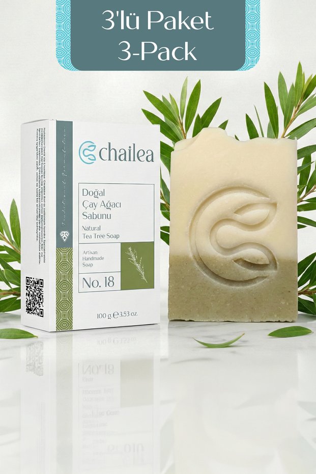 Natural Handmade Tea Tree Soap 3-Piece Set — For Oily and Combination Skin, Cold Process, 100 g x 3