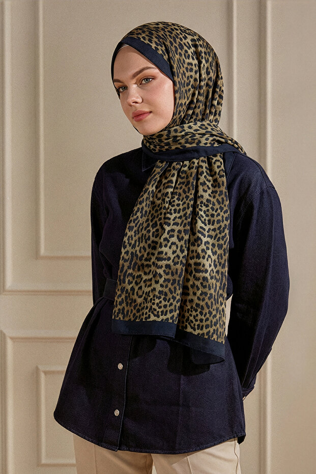 Leopard Patterned Bambi Cotton Shawl – Soft Textured Women's Shawl