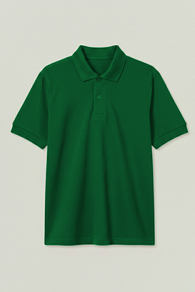 Cotton Pack Polo Collar Green Short Sleeve T-Shirt Suitable for School and Daily Use