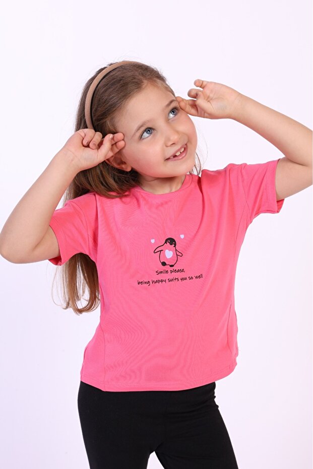 Girl's Printed Crew Neck Short Sleeve T-Shirt