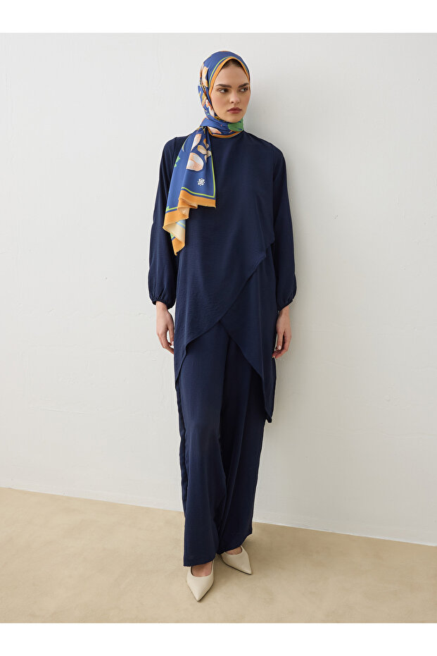 طقم أساسي بأكمام بالون بقصة غير متماثلة - أزرق داكن - - 2