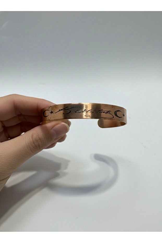 Ataturk Signed Pure Copper Bracelet with Moon and Star Detail