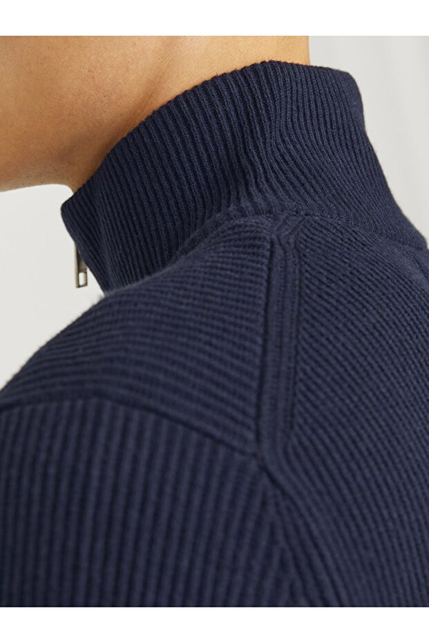 Strickjacke mit Viertelreißverschluss Einfarbig Strickjacke mit Viertelreißverschluss - 6