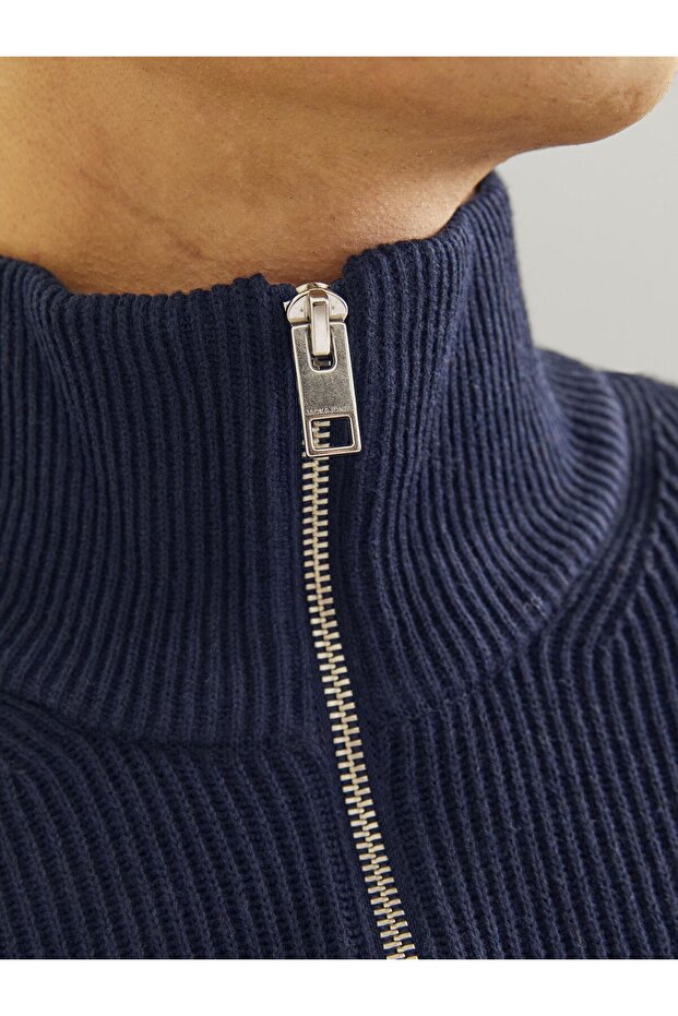 Strickjacke mit Viertelreißverschluss Einfarbig Strickjacke mit Viertelreißverschluss - 5