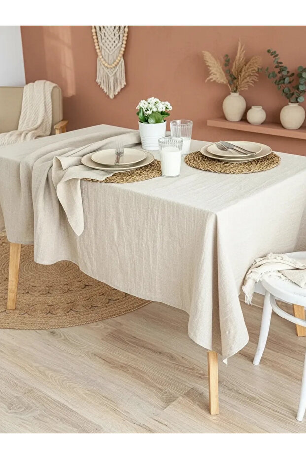 Organic Raw Linen Cream Tablecloth