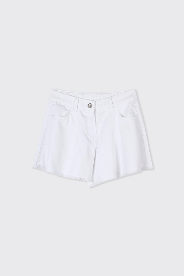 Girl's Button Detailed White Shorts
