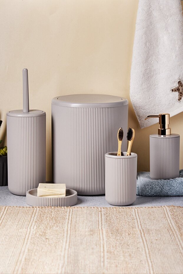 Faggiano Taupe 5 Parça Kırılmaz PP Banyo Seti – 6.5 Litre Kovalı - 1