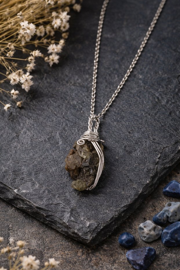 Raw Smoky Quartz Natural Stone Stress Reducing Necklace with Steel Chain