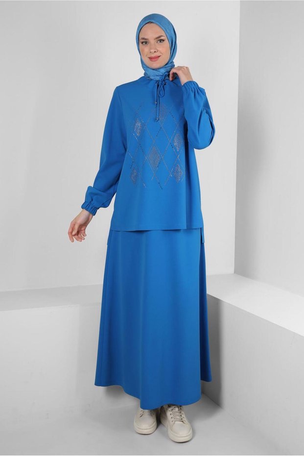 Stone Printed Skirted Track Suit Set 43696