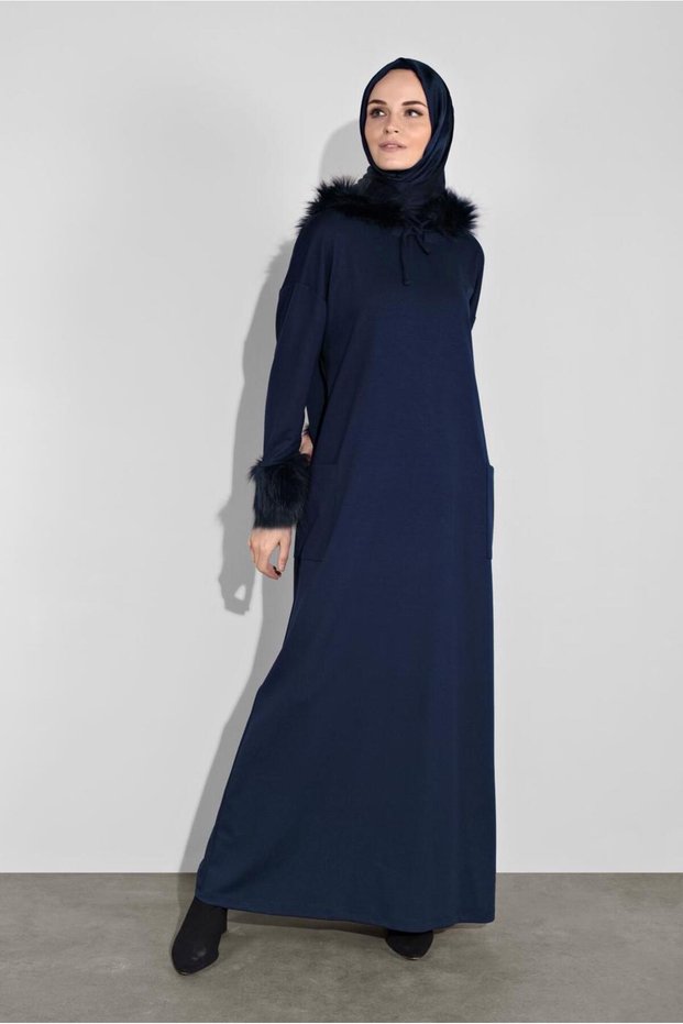 Hooded Fur Detailed Dress 40412