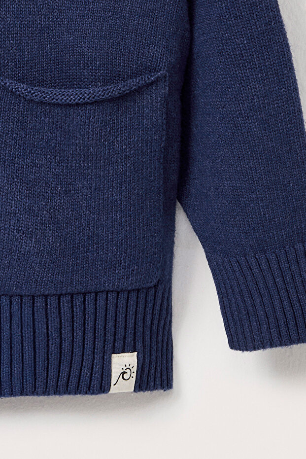 Yünlü Oversize Triko Hırka Mavi - 5