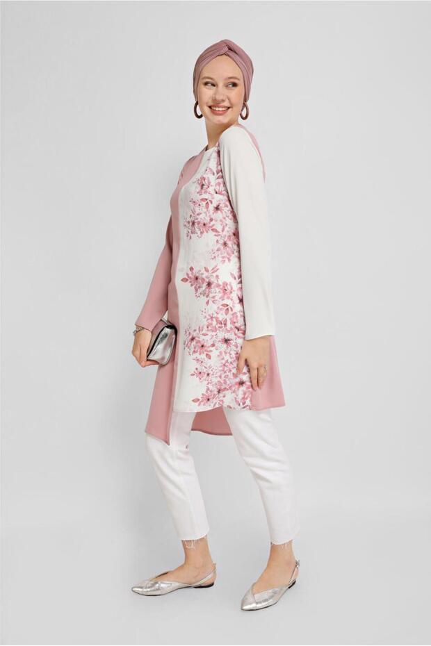 Belted Flower-Patterned Tunic 40865 - 3