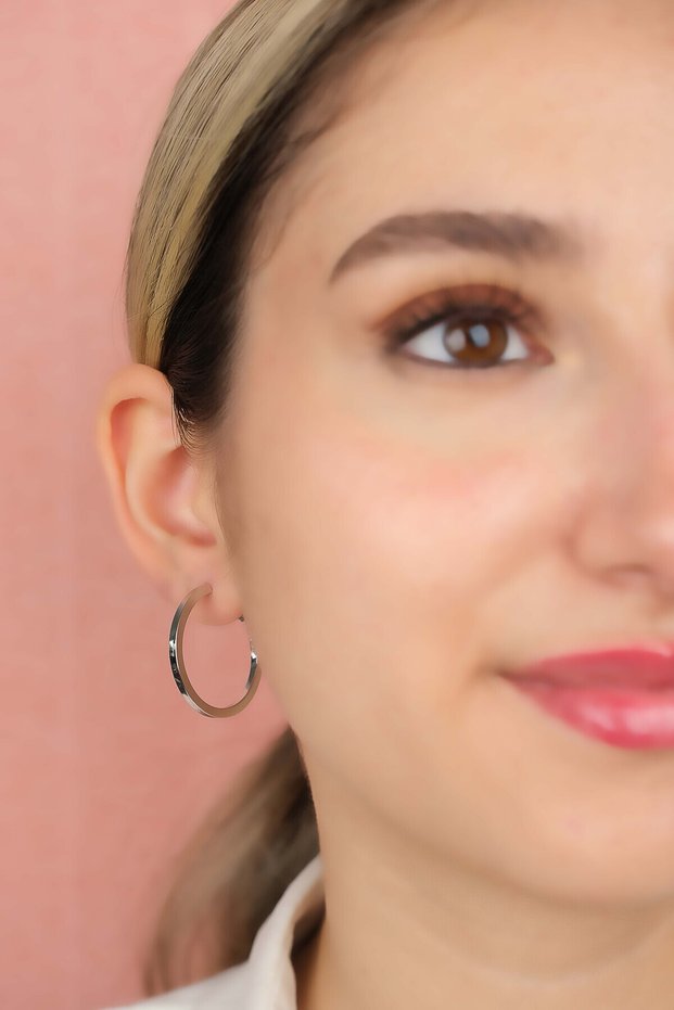 Women's White Color Tarnish-Resistant Steel Hoop Earrings - Classic Model