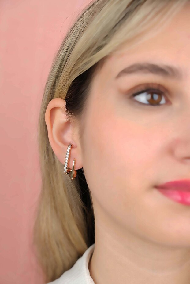 Yellow Steel Stone Double-Looking Hoop Earrings - Does Not Lose Color