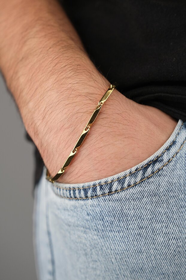 Men's Yellow Coated Steel Chain Bracelet - Does Not Tarnish, Does Not Lose Color