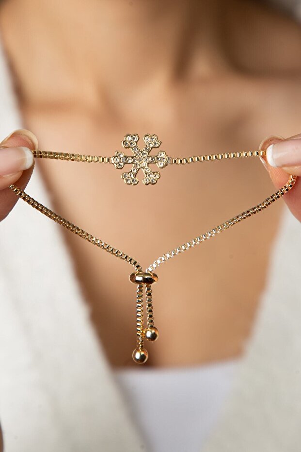 Zircon Stone - Gold Colored Elevator Model Snowflake - 1