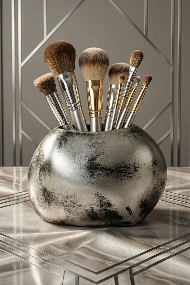 Makeup Organizer, Makeup Brush Holder, Makeup Brush Holder, Antique Silver Finish, Model 22