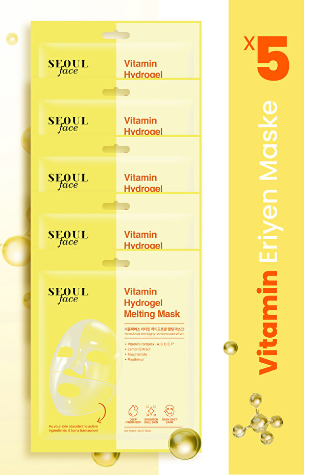 Vitamin Hydrogel Transparent Korean Face Mask Moisturizing Melting Mask 34 Gr. 5 Pieces