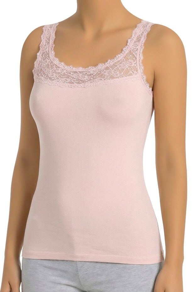 Women's Cotton Undershirt with Lace on the Chest, Breathable Fabric (3028)