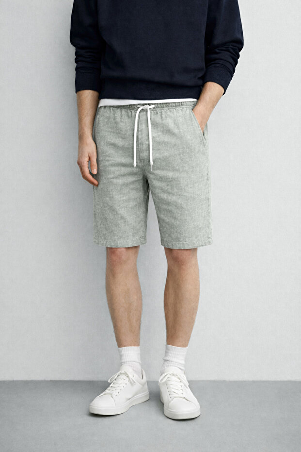 Men's Summer Cotton-linen Elastic Waist Pocket Shorts & Bermuda