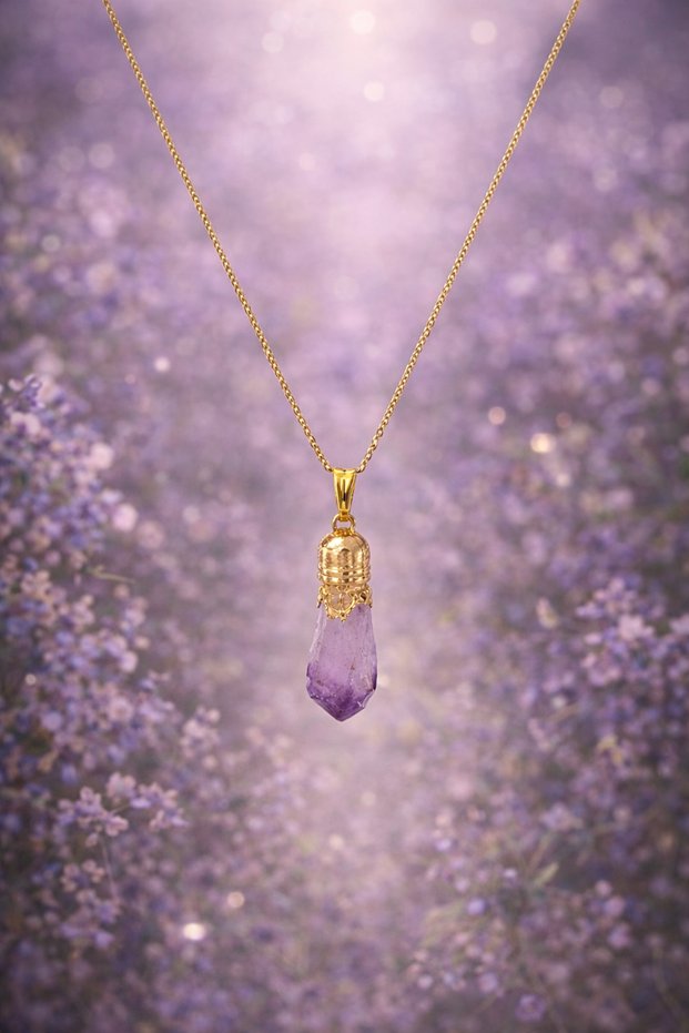 Raw Amethyst Natural Stone Steel Chain Necklace