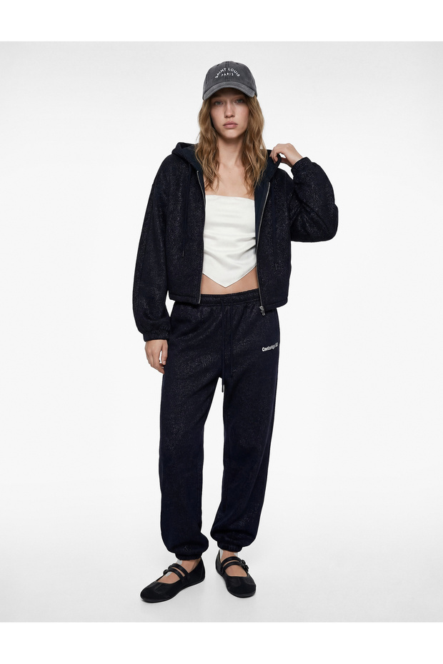 Glittery Comfortable Fit Printed Jogger Sweatpants with Lace-Up Waist and Pockets