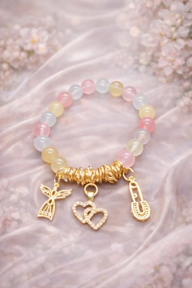 Morganite Natural Stone Charm Bracelet for Luck and Love, Handmade Design Bracelet