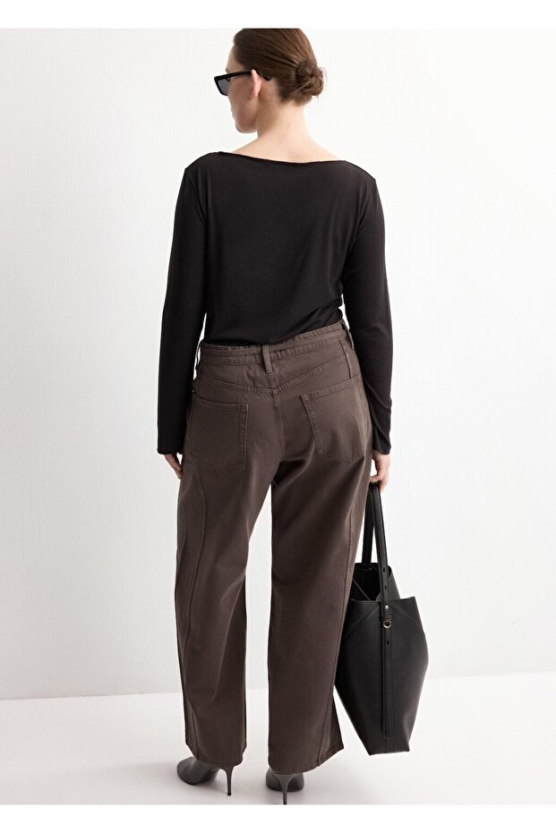 Kordonlu geniş paça jean pantolon - 5