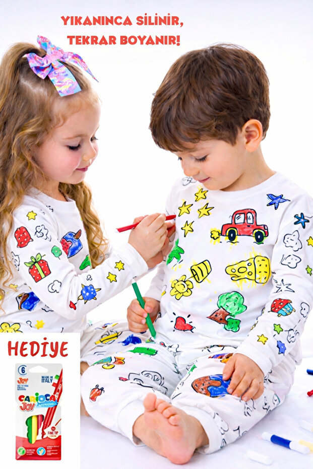 Paintable Unisex Children's Pajamas – Washable Colorful Fun and Comfortable Design