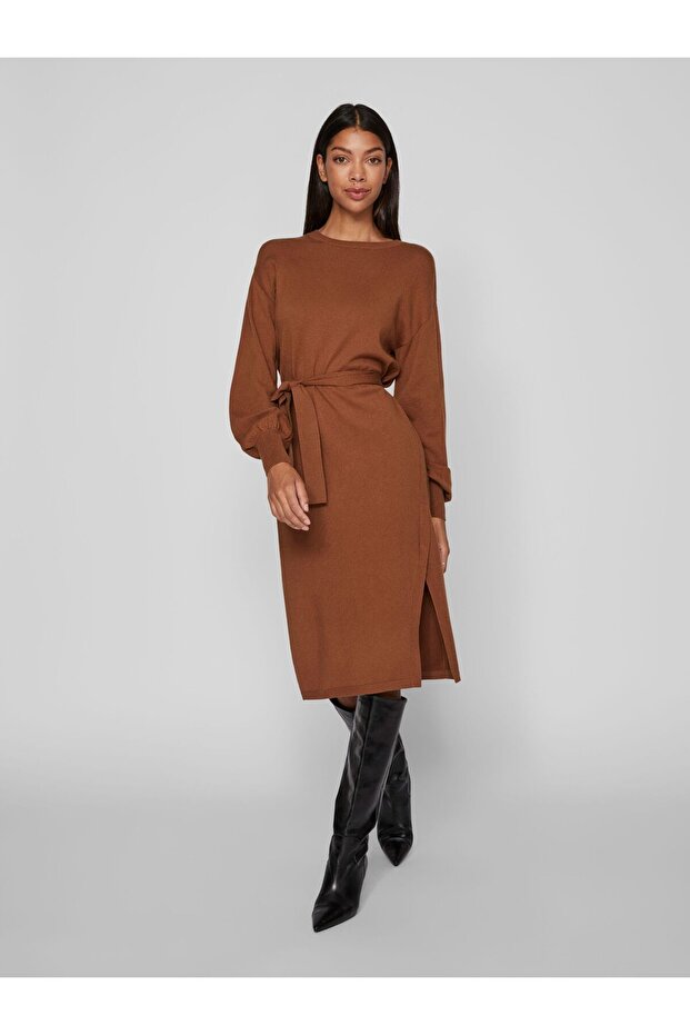 Strickkleid Gürtel Midi - 1