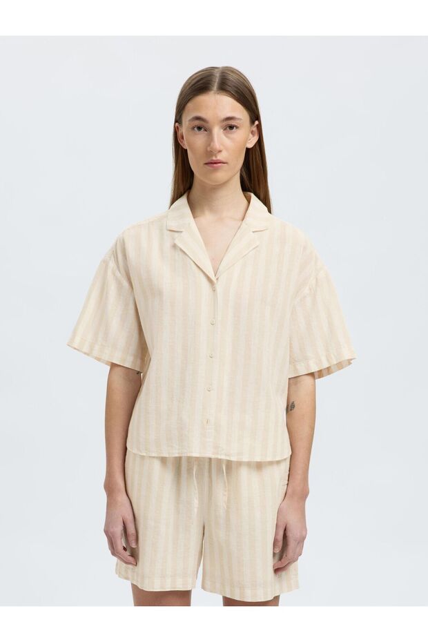 Bluse aus Leinengemisch Kurzarm - 1