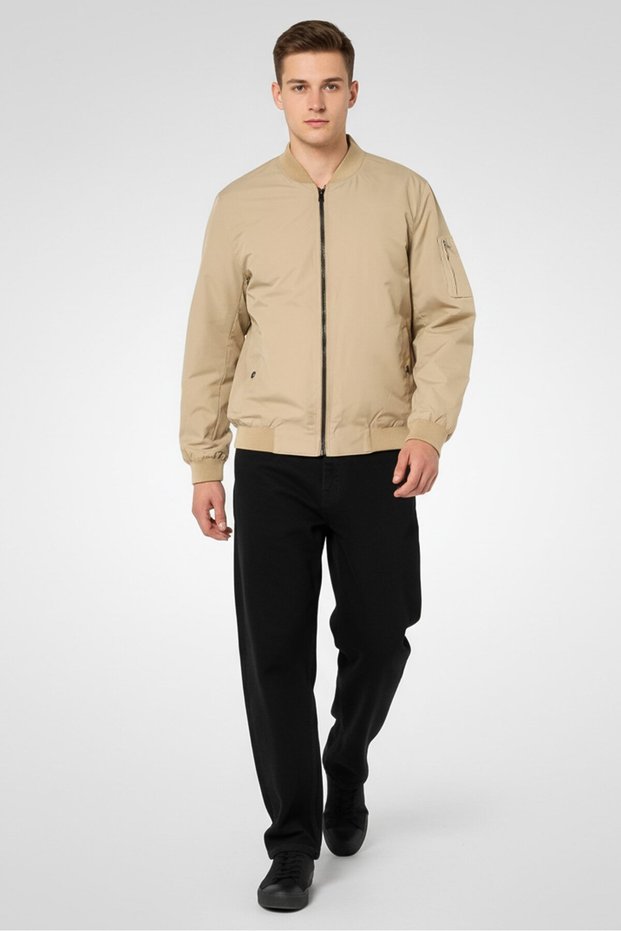 Men Plain Bomber Jacket, Khaki