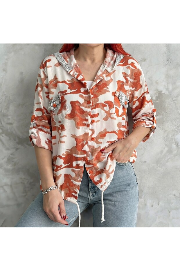 Kamuflaj Kapüşonlu Gömlek Turuncu - 2