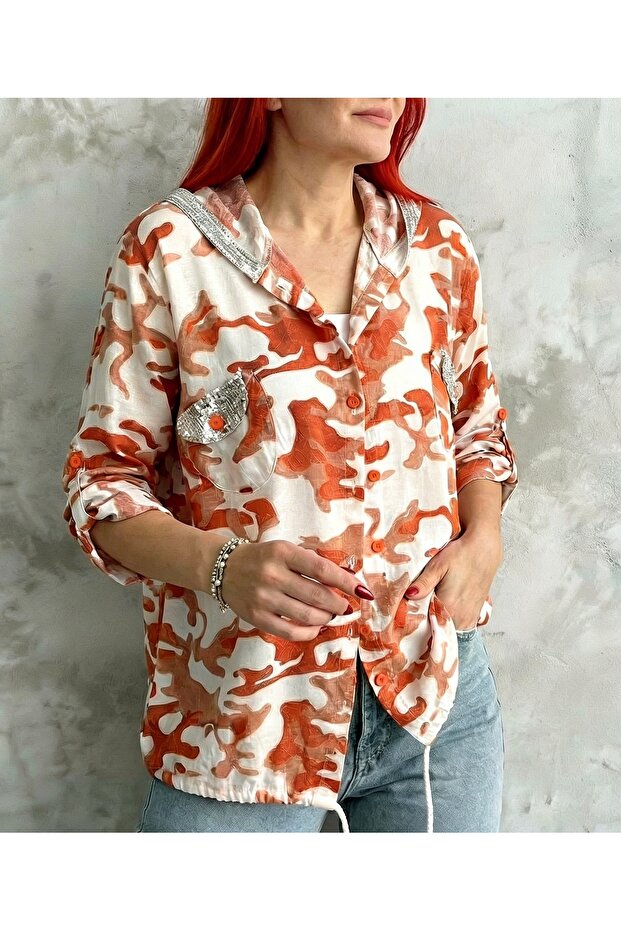 Kamuflaj Kapüşonlu Gömlek Turuncu - 4