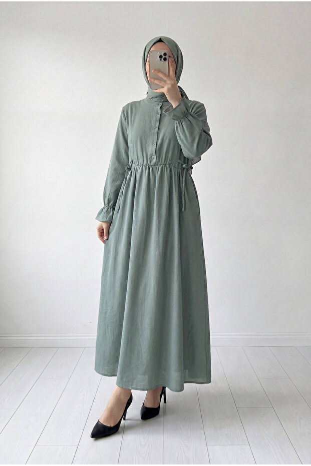 Almina Muslin Lace-Up Dress-Na2418 Mint
