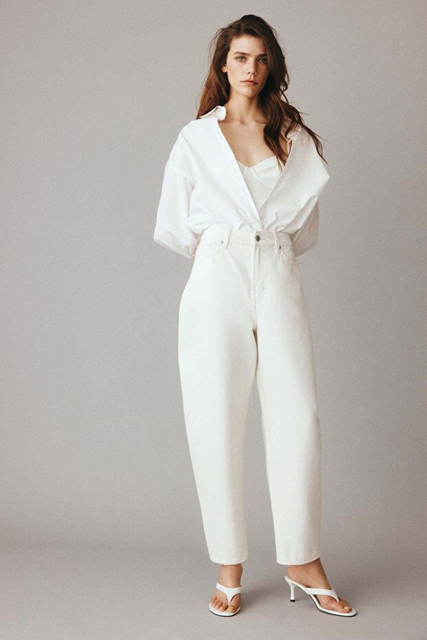 بنطال جينز طويل بقصة برميل - 4