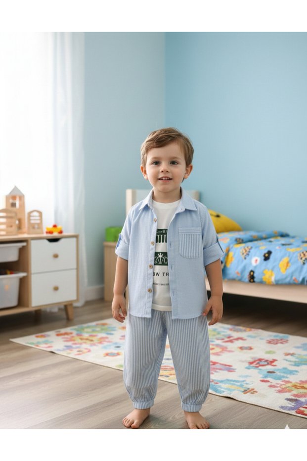 Boys Striped Pants Shirt T-Shirt Stylish Suits