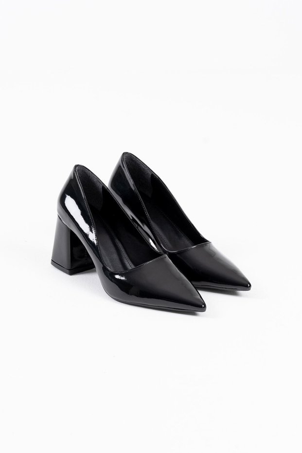 Valeria Premium Black Patent Leather Women's Heeled Shoes