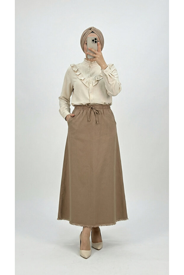 Feyona Six-Tassel Gabardine Skirt-Ma4281 Mink