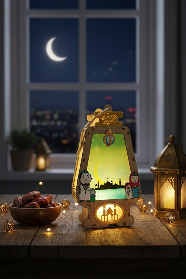 فانوس رمضان خشبي بارتفاع 18 سم
