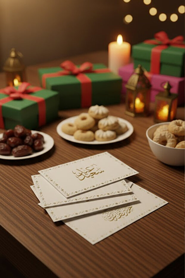 مجموعة (9) كروت العيد "عيد سعيد " باللون الابيض 15*10سم