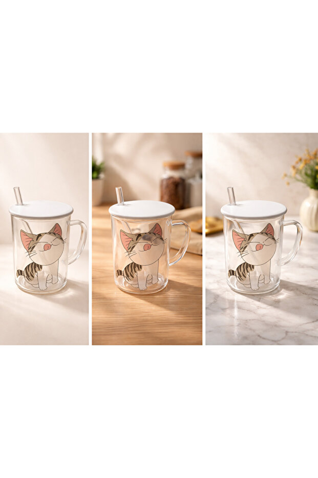 Cat Figured Glass Mug - 2