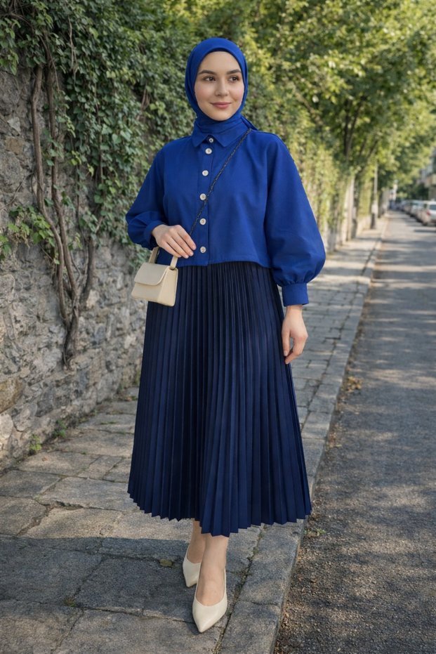 Women's High Waist Accordion Pleated Flowy Long Skirt