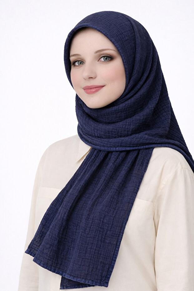 حواف أسطوانية شال موسلين بلون سادة 90x190 سم
