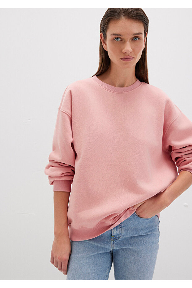 Crew Neck Pink Basic Sweatshirt 1610198-91003