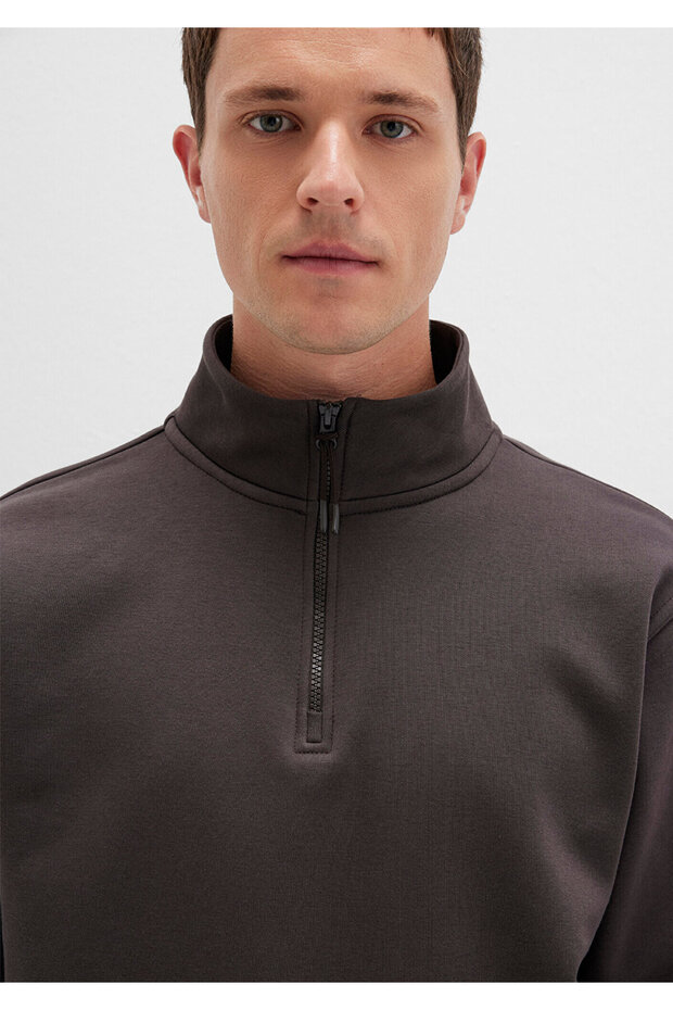 سويت شيرت أساسي بني بسحاب نصفي 0S10278-70219 - 5