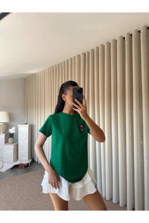 Basic with Teddy Bear Embroidery - Green