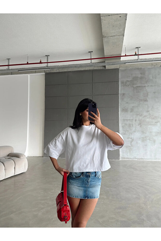 Oversize Basic Crop - Ecru - 3